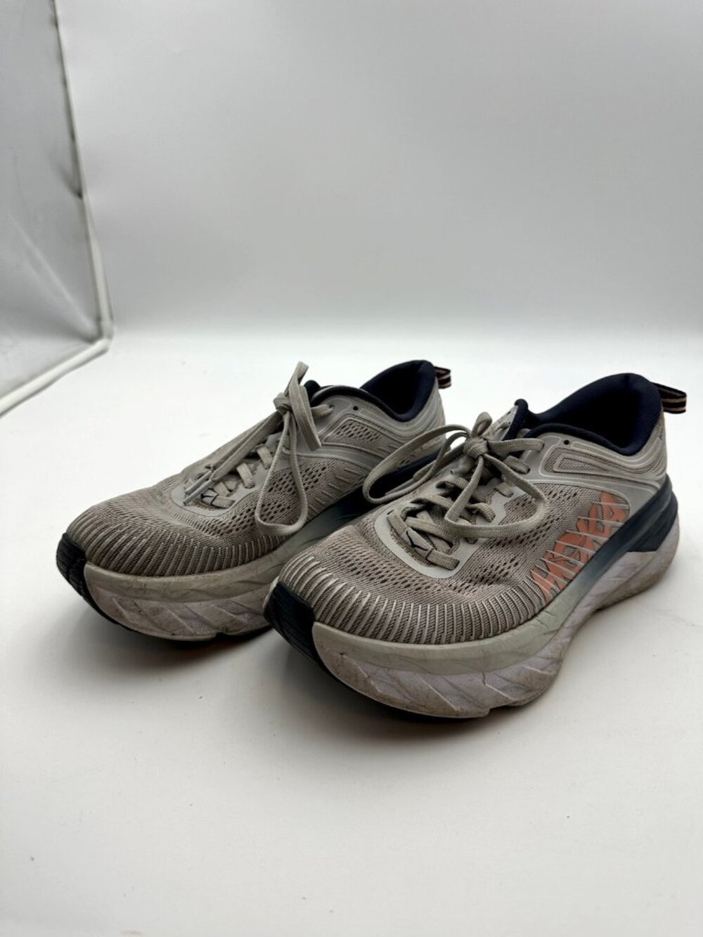 Hoka One One Bondi 7 Womens Size 8 Gray Navy Running Shoes Sneakers